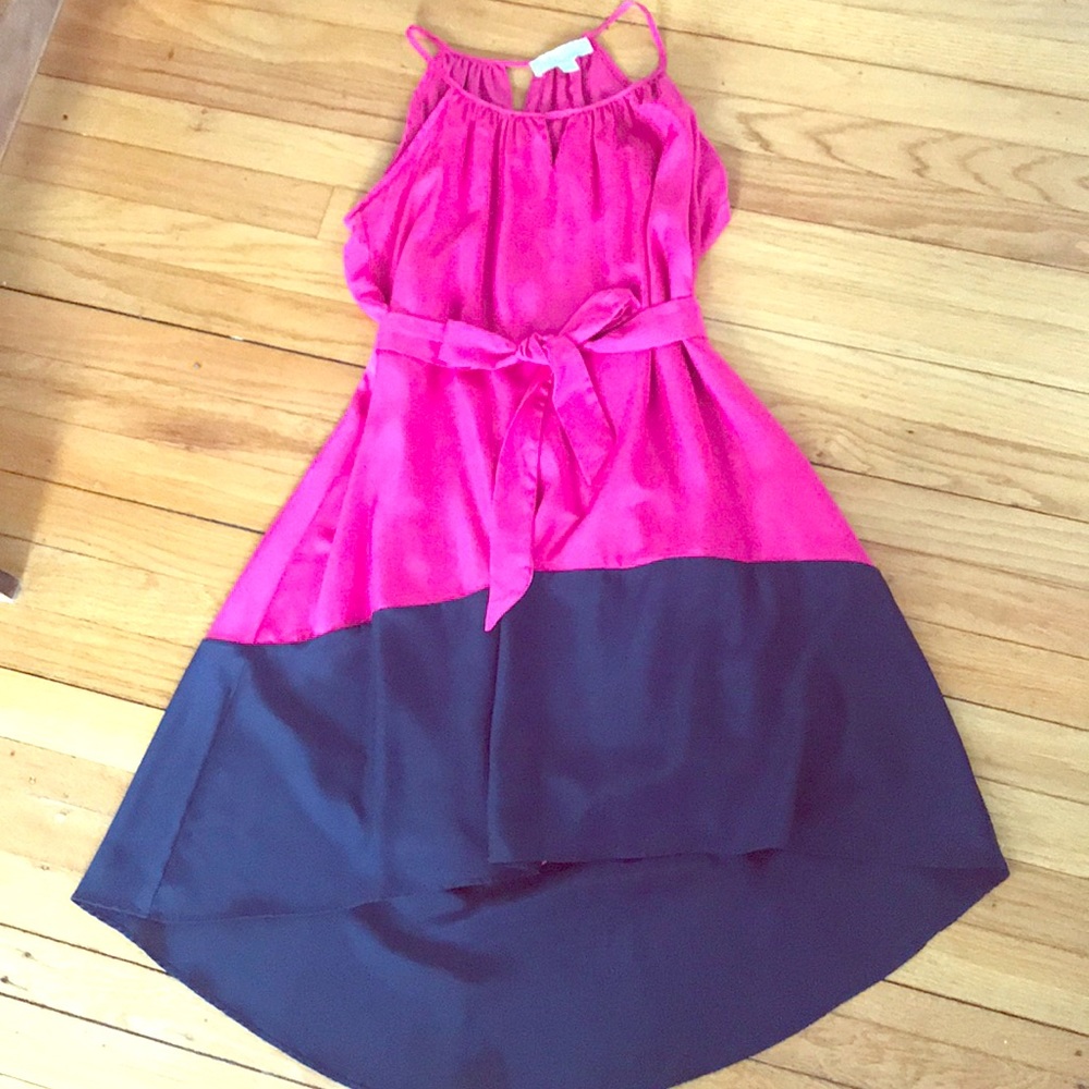 High-low color block halter dress